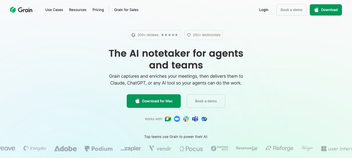 Grain — clip-based AI meeting assistant for sharing customer interview moments