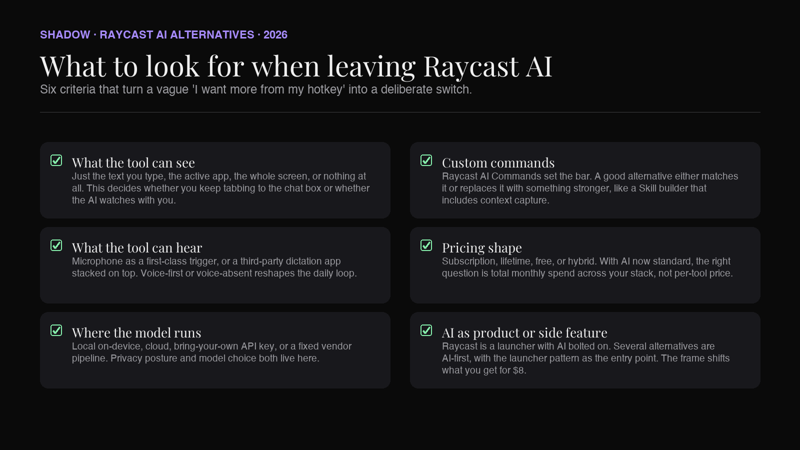 What to look for when switching from Raycast AI