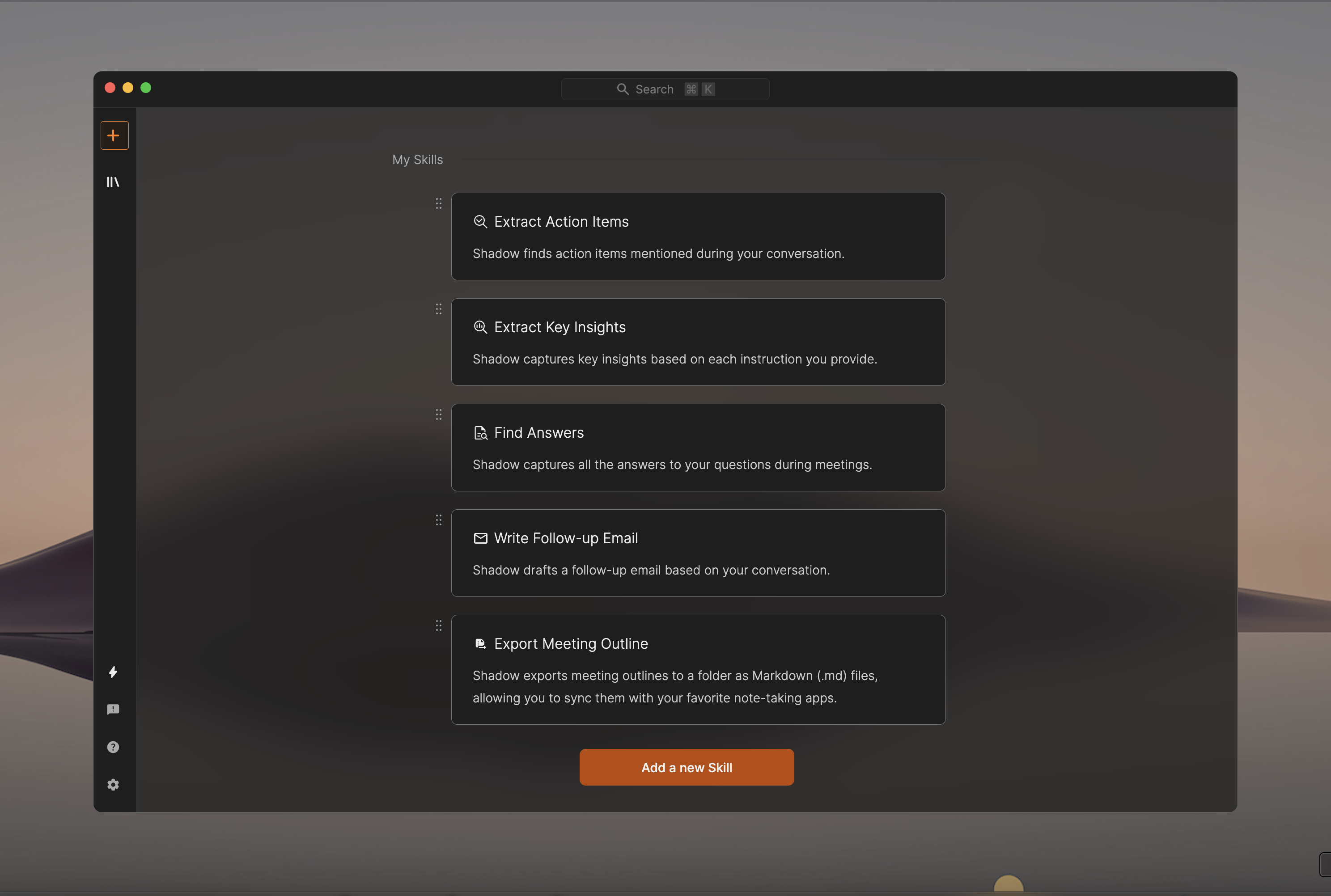 Shadow custom skill setup - picking a starting point