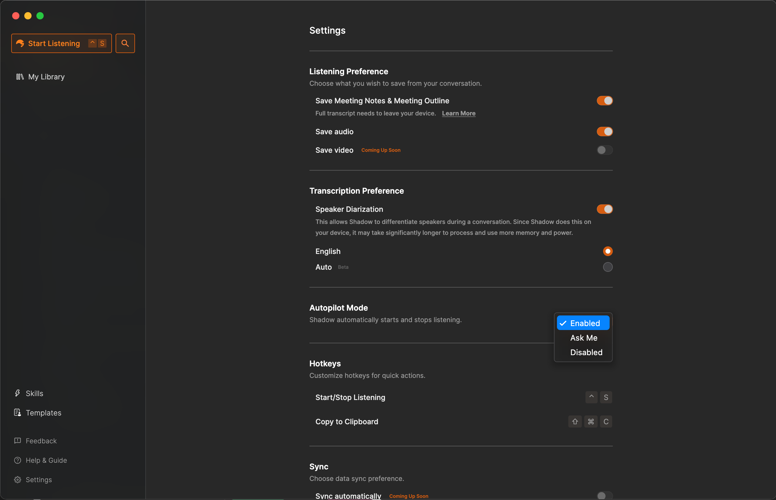 Shadow Autopilot Mode activation interface