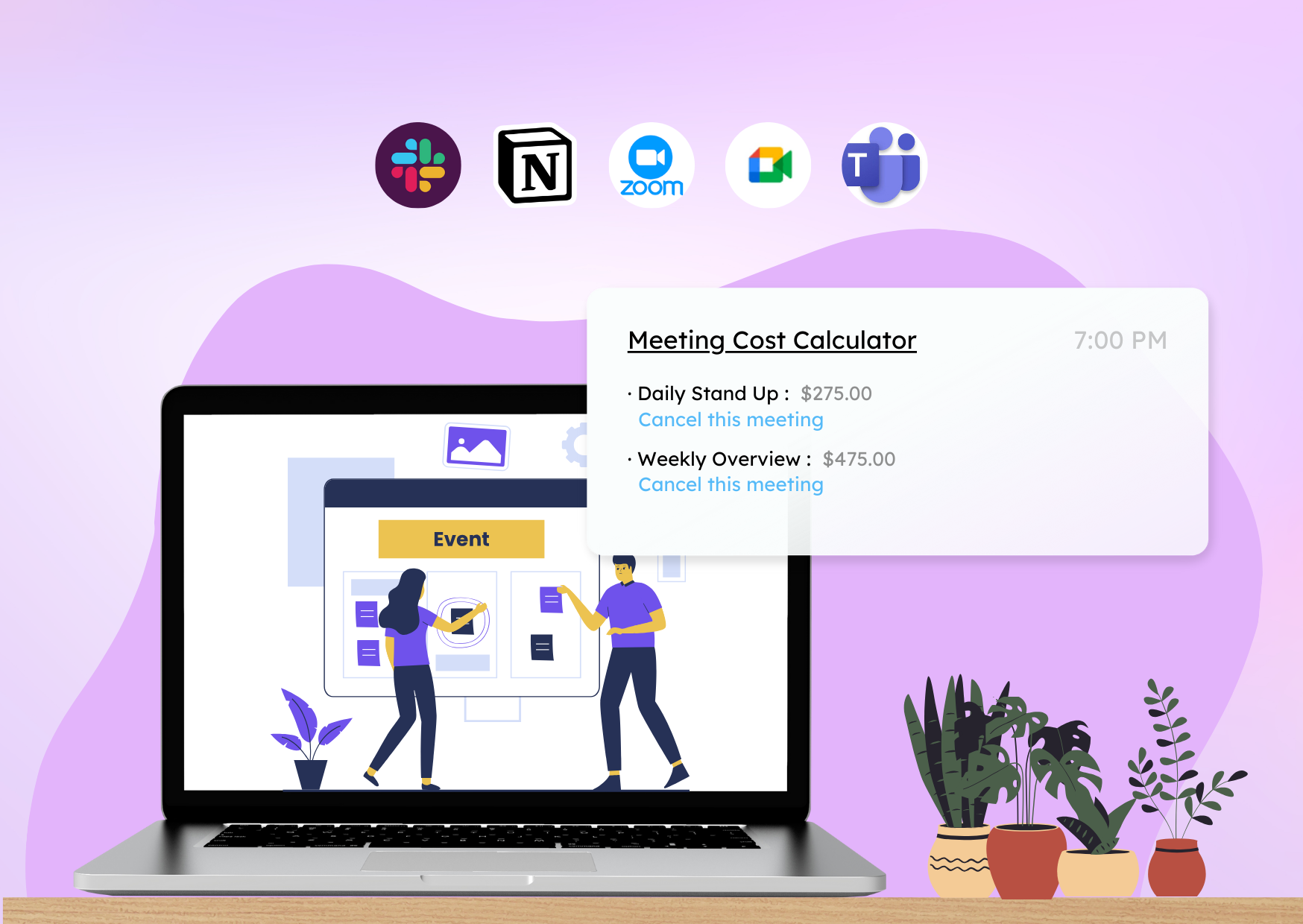 Meeting calculator tool showing the true cost of meetings per employee