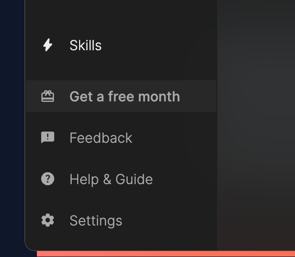Shadow invite friends feature showing the Get a Free Month referral link interface